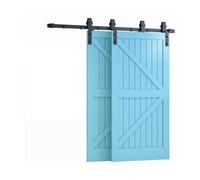 Kit completo di ferramenta for porta del fienile, binario sospeso silenzioso for porta doppia, kit di ferramenta for binario for porta scorrevole in acciaio al carbonio(183cm track)