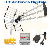 KIT COMPLETO DIGITALE UHF ANTENNA UHF 32 ELEMENTI AMPLIFICATORE E ALIMENTATORE