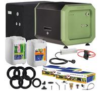 Kit completo impianto antizanzare automatico Stocker Geyser Pro Dual fino a 7200 mq Batteria da 240 a 290 m Etokraft 5L Florifens 5L Si