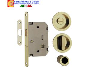 Kit Completo Maniglia Per Porta Scorrevole Serratura Porte a Scrigno Oro Lucido