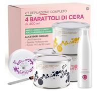 Kit Completo per Ceretta con Cera Liposolubile al Miele, Talco, Ossido di Zinco e Biossido di Titanio da 400ml + Spatola in Metallo + Dopocera Olio di Argan 250ml + Rotolo TNT 80 Metri - Set da 7