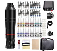Kit Completo per Macchinetta per Tatuaggi, Inchiostri per Tatuaggi a 20 Colori, Kit per Tatuaggi Rotanti per Principianti, 20 Cartucce ad Ago, Kit Penna per Tatuaggi con Custodia (nero)