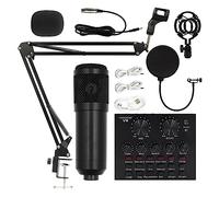 Kit completo per podcast, Kit microfono a condensatore professionale V8 Scheda audio Karaoke con supporto for microfono Condensatore USB MIC Live Streaming(BM800V8)