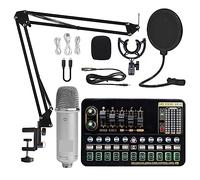 Kit completo per podcast, Kit scheda audio for microfono a condensatore con braccio a forbice regolabile for microfono Studio professionale Wireless Karaoke MIC(White WXH1000 Suit)