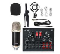 Kit completo per podcast, Microfono Karaoke wireless Treppiede WXH1000amp; BM900 Scheda audio USB V8XPRO Microfono a condensatore da studio professionale for PC Phone MIC(Silver BM900 V8XPRO)