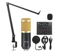 Kit completo per podcast, Microfono Studio V8 Scheda audio Kit alimentazione phantom Bm800 Microfono a condensatore for PC Registrazione computer Karaoke Streaming(Gold Mic kits 3)