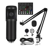 Kit completo per podcast, Set microfono a condensatore con scheda audio live (opzionale), supporto antiurto in metallo e filtro pop a doppio strato for podcast live(Style B Black)