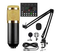 Kit completo per podcast, Set microfono a condensatore con scheda audio live (opzionale), supporto antiurto in metallo e filtro pop a doppio strato for podcast live(Style B Gold)