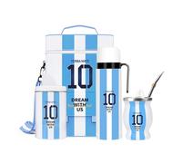 Kit completo per Yerba Mate - Include tazza premium Argentina Captain NO.10 Mate, Bombilla (paglia), bottiglia termica da 1000 ml, sacchetto Matera, contenitore Yerbero, filtro da tè e set da barba