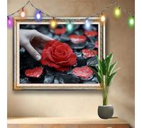 Kit Completo Pittura Diamante 5D Fai Da Te Paesaggio,Arte di Strass e Cristallo,Rosa rossa Diamond Painting Adulti e Bambini 70x50cm,Ricamo Artistico Mosaico Regalo per Decorazioni Murali 58F-6104