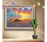Kit Completo Pittura Diamante 5D Fai Da Te Stella marina,Arte di Strass e Cristallo,Tramonto Diamond Painting Adulti e Bambini 40x30cm,Ricamo Artistico Mosaico Regalo per Decorazioni Murali 58F-1962