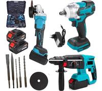 Kit Completo Professionale 3 in 1 con Trapano Tassellatore + Avvitatore ad Impulsi + Smerigliatrice, a Batteria, 700W, Due Batterie Incluse da 4000 mAh, con Valigetta