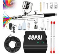 Kit compressore aerografo, 36 psi, doppia azione, non intasamento, ad alta pressione, con ugello da 0,2/0,3/0,5 mm, per nail art, modello, tatuaggio, trucco, torte, include set di pennelli per la