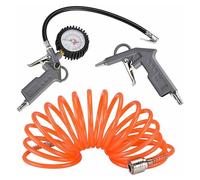 KIT COMPRESSORE DOPPIA PISTOLA SOFFIAGGIO ARIA COMPRESSA TUBO 5MT MANOMETRO 3PZ