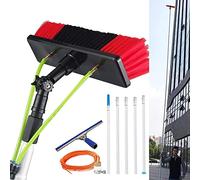 Kit con asta alimentata ad acqua da 10 m con spazzola e tergivetri, sistema di pulizia 2 in 1 in alluminio per esterni con tubo da 20 m per una facile pulizia di finestre e pannelli solari