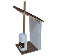 Kit condotto per caminetto interno a metà stanza, ø 150 mm, lunghezza 3 m, inclinazione 30-45°, tetto tutto il materiale (eccetto piastrelle), 25 mm di isolamento, canna fumaria a doppia parete