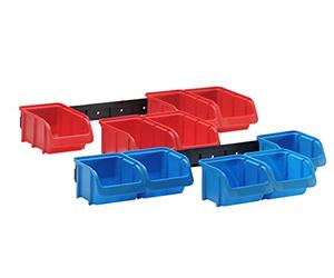 Kit contenitori a bocca di lupo PP, 2 rotaie in plastica 5 misura 1 colore blu, 5 misura 2, colore rosso