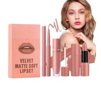 Kit Contorno E Rossetto - 3 Pezzi Nudo Marrone Durevole Lapis | Trucco Labbra Vellutato Ad Alta Pigmentazione | Cosmetico Naturale Per Definizione | Impermeabile, Anti-Sfumatura E Senza Crudelt