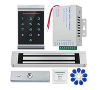 Kit controllo accessi RFID bi-frequenza, serratura elettromagnetica 180 kg | RFID 125 kHz + 13,56 MHz NFC, WG26/WG34, DC 12-24 V, PIN, codici temporanei, tastiera IP68, alimentatore 12 V/5 A