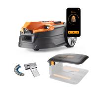 Kit conveniente LawnMaster AMD18i-800 Plus - Tosaerba robotizzato MX 24V con ricarica automatica e sistema di visione, gestibile tramite app, con stazione di ricarica, copertura protettiva e lame di r
