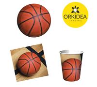 KIT COORDINATO COMPLEANNO SPALDING BASKET NBA - PIATTI, BICCHIERI E TOVAGLIOLI
