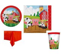 KIT COORDINATO FARM FESTA COMPLEANNO PIATTI BICCHIERI TOVAGLIOLI TOVAGLIA