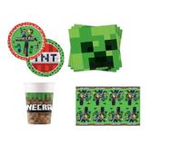 KIT COORDINATO MINECRAFT COMPLEANNO PIATTI BICCHIERI TOVAGLIOLI TOVAGLIA