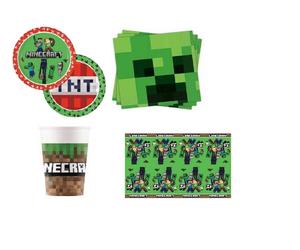 KIT COORDINATO MINECRAFT COMPLEANNO PIATTI BICCHIERI TOVAGLIOLI TOVAGLIA