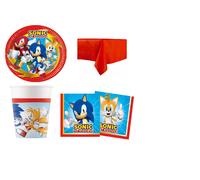 KIT COORDINATO SONIC COMPLEANNO PIATTI BICCHIERI TOVAGLIOLI TOVAGLIA