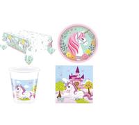KIT COORDINATO UNICORNO E CASTELLO FESTA PIATTI BICCHIERI TOVAGLIOLI TOVAGLIA