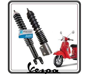 KIT COPPIA 2 AMMORTIZZATORE AMMORTIZZATORI ANTERIORE E POSTERIORE COMPLETI PER PIAGGIO VESPA PX 125-150 - 200 - VESPA ARCOBALENO ORIGINALE PIAGGIO.