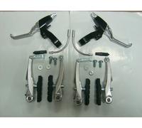 Kit Coppia Freno Bici Ant. e Post. + Leve 3 Dita V - Brake Alluminio Lucido
