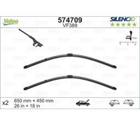 VALEO Silencio VF389 Kit di Spazzole tergicristallo originali Flat Blade ad Alte Prestazioni, Maggior Visibilità su Strada, Facile Installazione 650mm/450mm Confezione da 2 574709