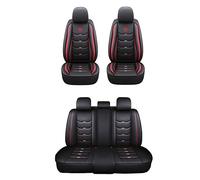 Kit Coprisedili Auto Universale Sportivo Qualità Superiore in Ecopelle Anteriore e Posteriore con Poggiatesta Compatibile con Airbag Laterale Protezione Sedile Look Dinamico (Kit Ant + Post Rosso)