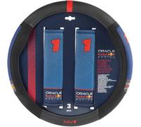 Red Bull Kit Coprivolante antiscivolo e 2 Passacintura imbottiti Powerbar racing Nero/Rosso per auto, Materiale Antiscivolo, Facile Installazione, Resistente e Universale, Diametro Coprivolante 38 cm