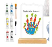 Kit Cornice per Mano,Souvenir di impronte di animale in acrilico trasparente - con base in legno per artigianato familiare mani piedi - per papà bambini bambini moglie nonna genitori compleanno