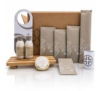 Kit Cortesia 228 Pezzi; 56 shampoo, 56 bagnoschiuma, 56 saponette, 30 cuffie monouso e 30 vanity set - In omaggio 100 fasce garanzia wc e 10 cartellini non disturbare.