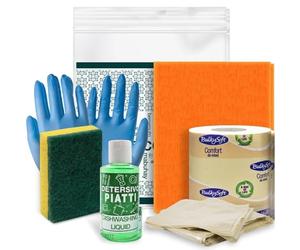 Kit cortesia Residence 015B, set pulizia cucina 4 pezzi per appartamenti, campeggi e B&B - (Cartone da 20 kit)