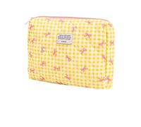 Kit cosmetico femminile a scacchi multicolore, grande stoccaggio del rossetto, borsa portatile da viaggio, Giallo, A