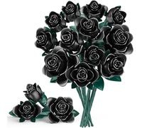 Kit Costruzione Bouquet di Fiori, 634 Pcs, 12 Rose Nere Decorativi per Ufficio o Casa, Regali per Compleanno Bambini, San Valentino per Lei o Lui, Donne Adulte, Festa della Mamma, Natale