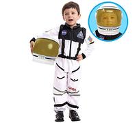 Kit Costume Astronauta Pilota Tuta NASA con Elmetto Visiera Mobile per Bambini, Ragazzi, Ragazze, Bambini Spazio Giochi di Ruolo Dress up, Aula Scolastica, Bomboniere di Halloween (White, Medium)