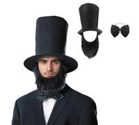 Kit Costumes Zio Sam - Falso Barba Cappello Alta-Forma Fiocco | Costume Presidente Storico Americano Set Costumi Gentiluomo Mago per Festa Presidente Halloween Carnevale Cos