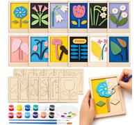 Kit Creativo per Bambini in Legno, Quadretti Fiori DIY da Dipingere | Decorare, Lavoretti Creativi per Bambini con Tavole in Legno da Personalizzare, Regalo per Bambina e Bambino 3 4 5 6 Anni
