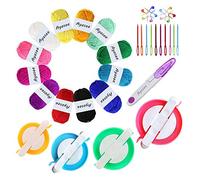 Kit creatore di pompon, tessitore di aghi, 4PSPompom Maker+12PS filato acrilico+20PS punti per maglia a maglia aghi+1PS forbici (37c)