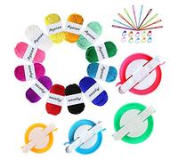 Kit creatore pompon, kit di attrezzi per uncinetto per maglieria fai-da-te fai-da-te per tessitore di palline, 4PSPompom Maker + 10PS segnapunti per maglieria + 10PS aghi + 12PS acrilico filato (36)
