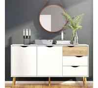 KIT CREDENZA MADIA MOBILE BASSO 2 ANTE 3 CASSETTI BIANCO LEGNO CM.147X39X91