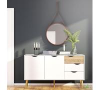 KIT CREDENZA MADIA MOBILE BASSO 2 ANTE 3 CASSETTI BIANCO LEGNO CM.147X39X91