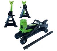 Kit Cric Crick martinetto Idraulico 2,5 Ton Sollevatore per Auto con Alzata Max 330 mm con Coppia di Cavalletti Colonnette Supporti 2.5 Tonnellate