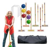 Kit Croquet In Legno - Gioco Di Prato All'aperto Per 6 Giocatori, Set Di Sport Portatile, Gioco Da Giardino Riutilizzabile | Divertenti Giochi Di Bowling In Legno Per Parco, Giardino, Pic-