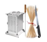 Kit Cubo Arrosticini Spiedini 56 Pezzi in Acciaio Inox - Completo con Coltello + 70 Stecconi - Macchina per Arrosticini, Kebab, Souvlaki - Smontabile e Facile da Pulire.